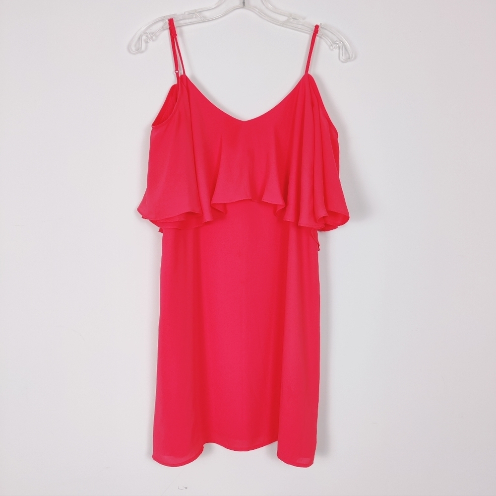 Design Lab Women's Medium Coral Ruffle Layered Spaghetti Strap Dress